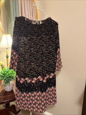 Gilli Black Midi Dress with Pink & Red Floral Border